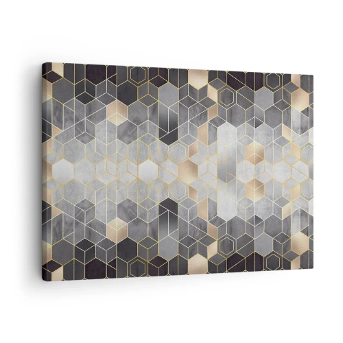 Obraz na płótnie - Geometryczny wzór w złotych odcieniach - 70x50cm - Diamentowa kompozycja - Nowoczesna dekoracja ścienna do salonu i sypialni ARTTOR
