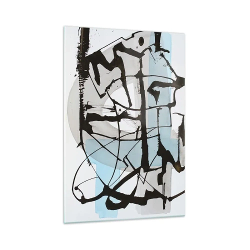 Obraz na szkle - Abstrakcyjne linie i kształty w błękicie i czerni - 70x100cm - Mimo wszystko błękitny - Nowoczesna dekoracja ścienna do salonu i sypialni ARTTOR