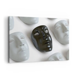 Obraz na płótnie - Czarne i białe maski na jasnym tle - 100x70cm - Jak się wyróżnić? - Nowoczesna dekoracja ścienna do salonu, kuchni i sypialni ARTTOR