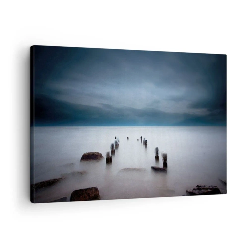 Obraz na płótnie - Stare molo na tle spokojnego morza - 70x50cm - Zamyślone jezioro - Nowoczesna dekoracja ścienna do salonu i sypialni ARTTOR