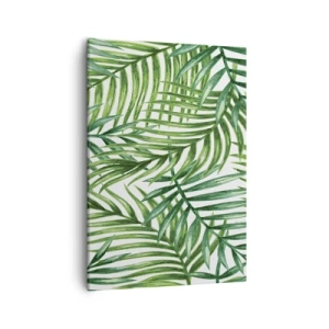 Obraz na płótnie - Gęste zielone liście palmowe tworzące naturalny wzór - 50x70cm - Pod zielonym baldachimem - Nowoczesna dekoracja ścienna do salonu, kuchni i sypialni ARTTOR