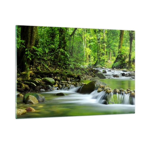 Obraz na szkle - Leśny strumień otoczony bujną roślinnością - 120x80cm - Popłynąć w morzu zieleni - Nowoczesna dekoracja ścienna do salonu, kuchni i sypialni ARTTOR