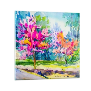 Obraz na szkle - Tęczowy ogród w wiosennym blasku - 60x60 cm