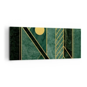 Obraz na płótnie - Geometria w zieleni i złocie z eleganckim wzorem - 120x50cm - Dynamika złota i lazuru - Nowoczesna dekoracja ścienna do salonu i sypialni ARTTOR