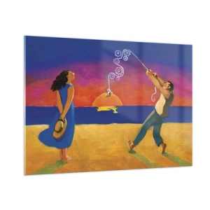 Obraz na szkle - Kolorowa abstrakcja z parą na plaży o zachodzie słońca - 100x70cm - Więcej niż gwiazdka z nieba - Nowoczesna dekoracja ścienna do salonu, kuchni i sypialni ARTTOR