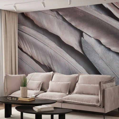 Fototapeta Premium Canvas - W różowej srebrzystości - Pióro Ptaka, Grafika, Boho - 250x175 cm