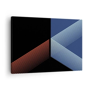 Obraz na płótnie - Geometryczne linie w odcieniach czerwieni i błękitu - 70x50cm - Prosta historia - Nowoczesna dekoracja ścienna do salonu i sypialni ARTTOR