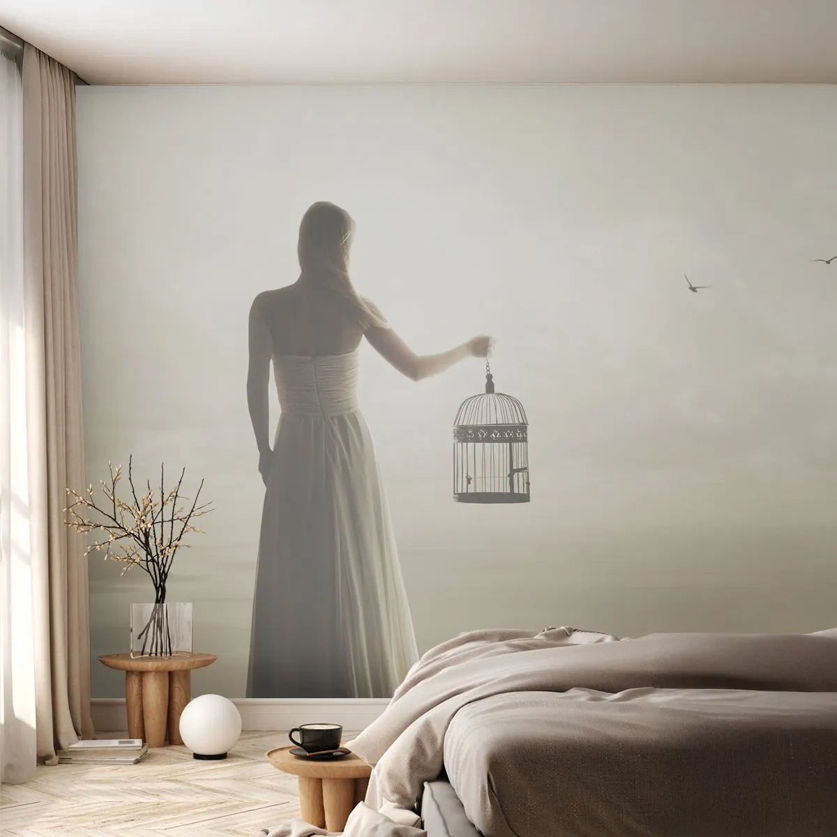 Fototapeta Premium Canvas - Bądź wolna - Kobieta, Klatka Dla Ptaka, Ptak - 400x280 cm