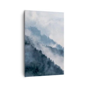 Obraz na płótnie - Mgła unosząca się nad zalesionymi zboczami gór w tajemniczym krajobrazie - 80x120cm - Mistyka gór - Nowoczesna dekoracja ścienna do salonu i sypialni ARTTOR