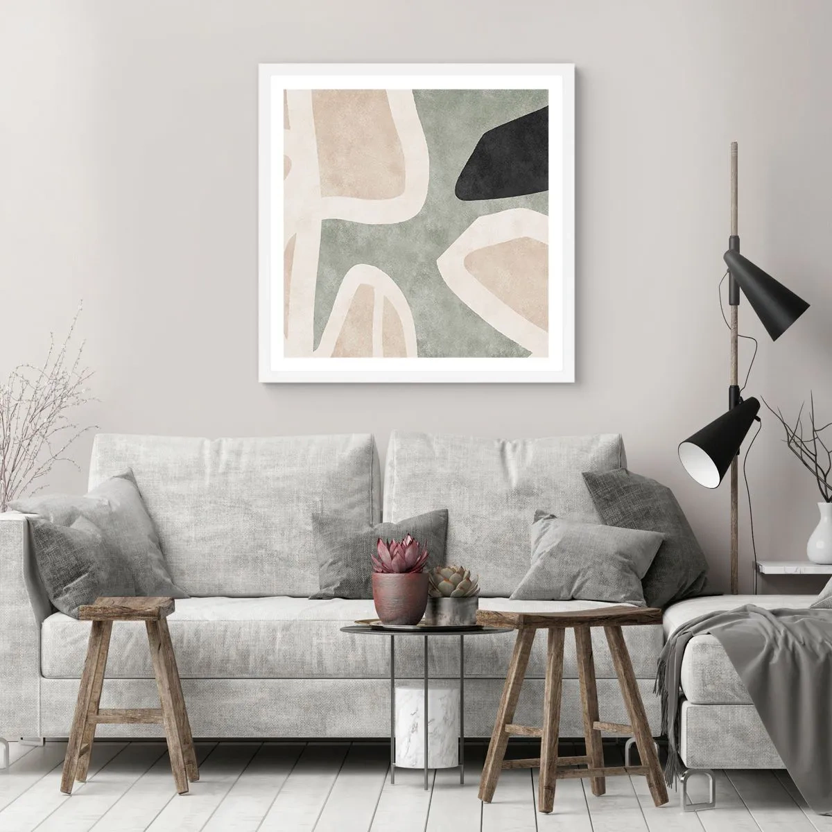 Plakat w białej ramie - Kompozycja z motywem czerni - 60x60 cm