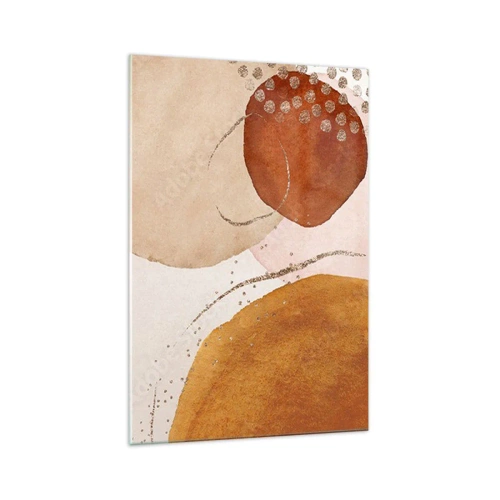 Obraz na szkle - Abstrakcyjne kształty w ciepłych odcieniach brązu i złota - 70x100cm - Krągłość i ruch - Nowoczesna dekoracja ścienna do salonu i sypialni ARTTOR