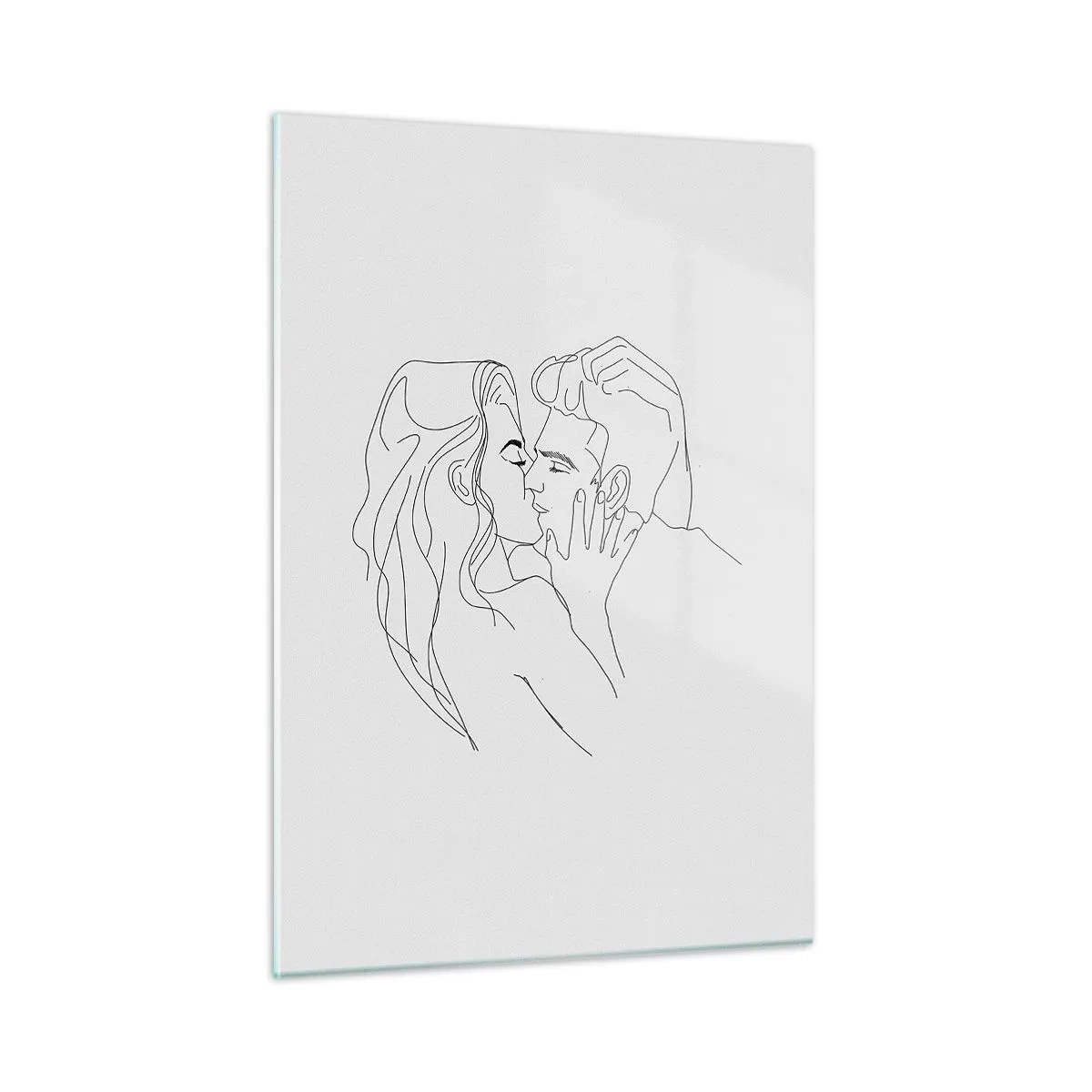 Obraz na szkle - Minimalistyczny rysunek pary w romantycznym pocałunku - 50x70cm - Tą samą kreską - Nowoczesna dekoracja ścienna do salonu, kuchni i sypialni ARTTOR