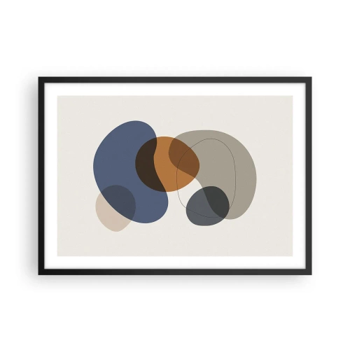 Plakat w czarnej ramie - Abstrakcyjne kolorowe formy w odcieniach niebieskiego i brązu - 70x50cm - Krople barw - Nowoczesna dekoracja ścienna do salonu i sypialni ARTTOR