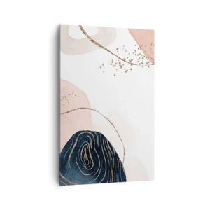 Obraz na płótnie - Abstrakcyjne kształty w odcieniach beżu i granatu ze złotymi detalami - 80x120cm - Wszystko płynie - Nowoczesna dekoracja ścienna do salonu i sypialni ARTTOR