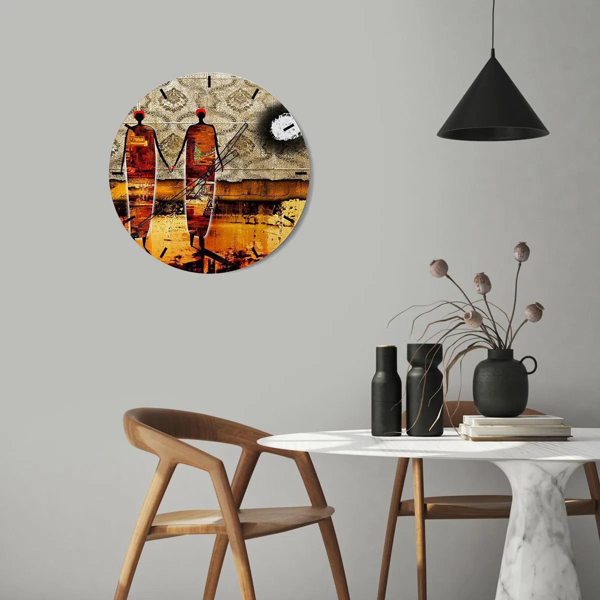 Zegar ścienny - Kompozycja etniczna w kolorach Afryki - 40x40 cm
