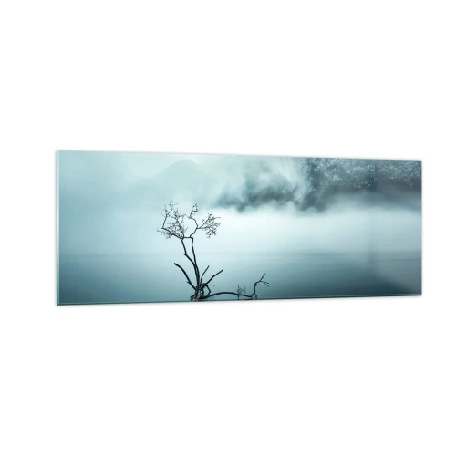 Obraz na szkle - Samotne drzewo w wodzie otoczone mgłą i górami - 140x50cm - Z wody i mgły - Nowoczesna dekoracja ścienna do salonu i sypialni ARTTOR