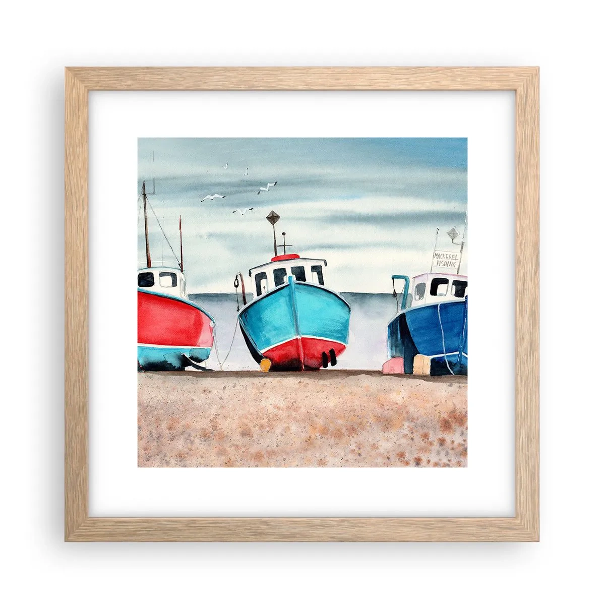 Plakat w ramie jasny dąb - Gotowe na połów - 30x30 cm