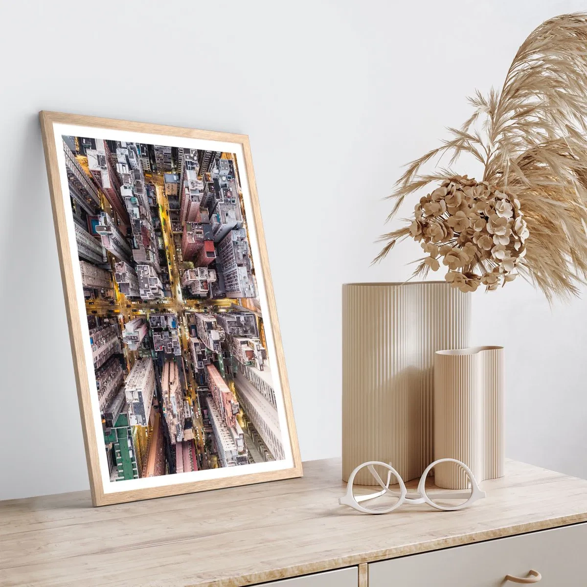 Plakat w ramie jasny dąb - Pozdrowienia z Hongkongu - 50x70 cm