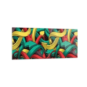 Obraz na szkle - Abstrakcyjne strzałki w żywych kolorach tworzące chaos - 120x50cm - Którędy do celu? - Nowoczesna dekoracja ścienna do salonu i sypialni ARTTOR