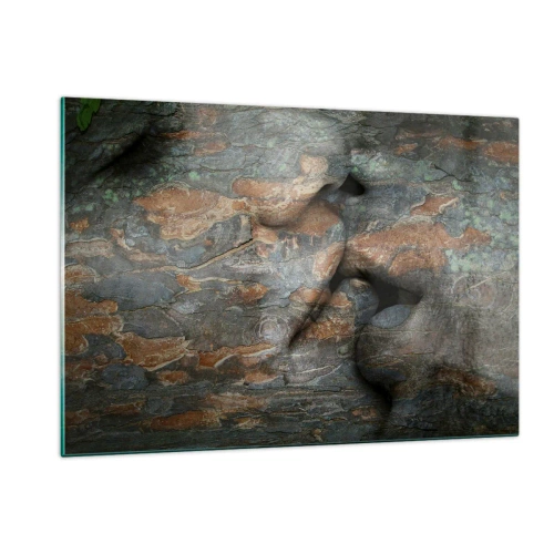Obraz na szkle - Twarze wtopione w fakturę kory drzewa - 120x80cm - Na zawsze razem - Nowoczesna dekoracja ścienna do salonu, kuchni i sypialni ARTTOR