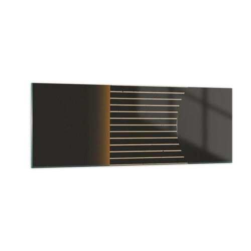 Obraz na szkle - Geometryczny wzór z pasami na ciemnym tle - 140x50cm - Zbadać ciemność - Nowoczesna dekoracja ścienna do salonu i sypialni ARTTOR