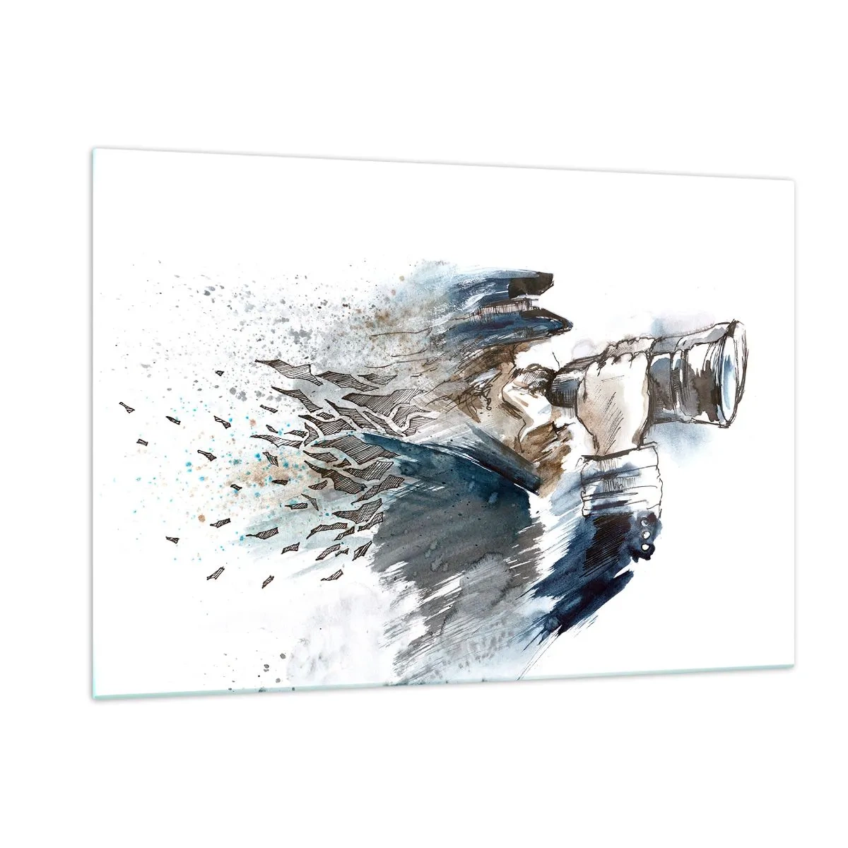 Obraz na szkle - Człowiek z lornetką w dynamicznej akwarelowej kompozycji - 120x80cm - Dziesięć w skali Beauforta! - Nowoczesna dekoracja ścienna do salonu, kuchni i sypialni ARTTOR