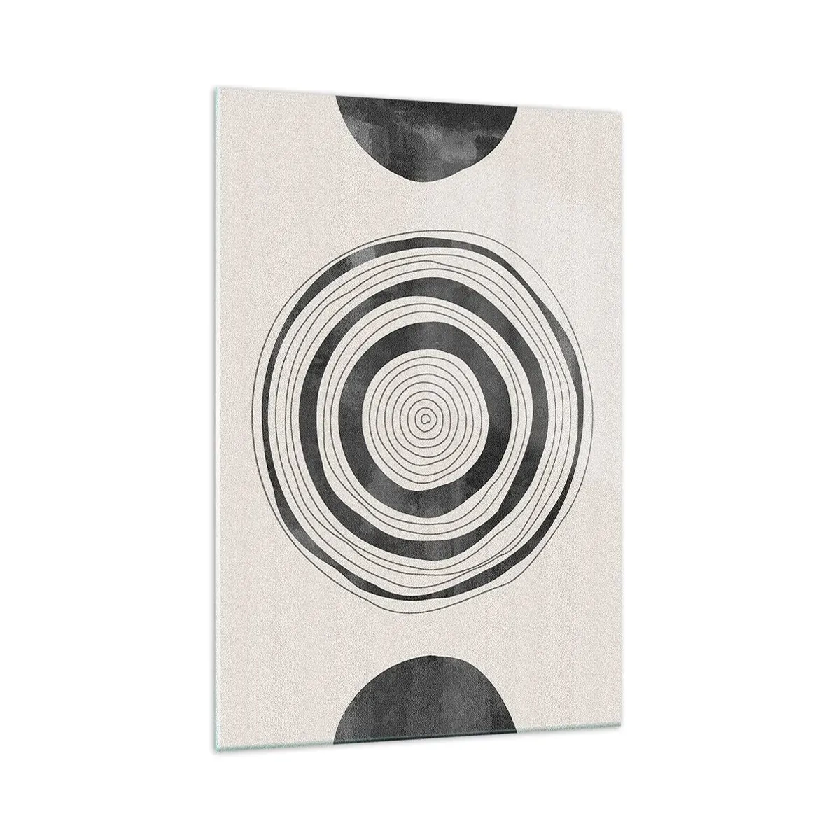Obraz na szkle - Minimalistyczne czarno-białe okręgi na jasnym tle - 70x100cm - Ważne to co pomiędzy - Nowoczesna dekoracja ścienna do salonu i sypialni ARTTOR