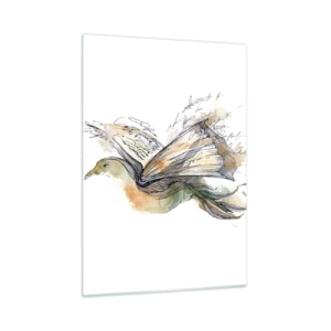 Obraz na szkle - Ptak z rozwiniętej książki, artystyczna metafora wiedzy - 50x70cm - Na skrzydłach poezji - Nowoczesna dekoracja ścienna do salonu, kuchni i sypialni ARTTOR