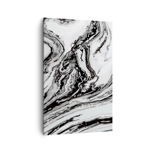 Obraz na płótnie - Abstrakcyjny marmurkowy wzór w czerni i bieli - 80x120cm - Na poczatku był chaos - Nowoczesna dekoracja ścienna do salonu i sypialni ARTTOR