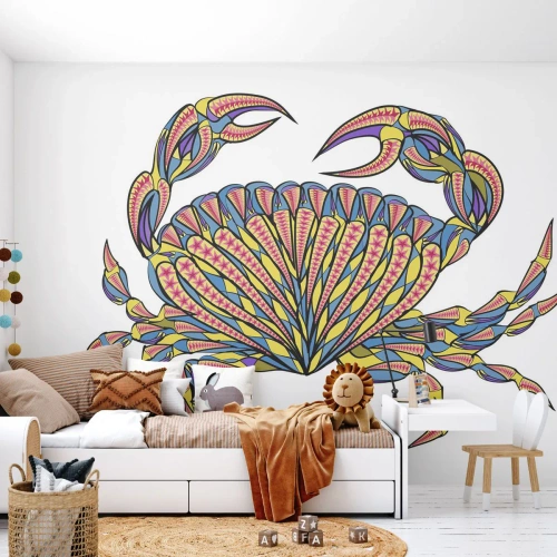 Fototapeta Premium Sand - Kolorowy rysunek kraba w etnicznym stylu - 100x70cm - Morska biżuteria - Nowoczesna dekoracja ścienna do salonu, kuchni i sypialni ARTTOR