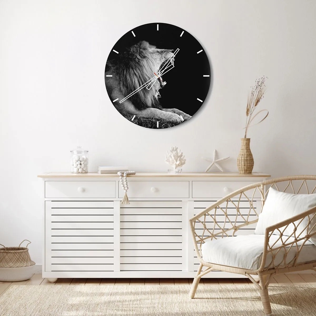 Zegar ścienny - Czarno-białe zdjęcie ryczącego lwa - 30x30cm - Bez żadnych wątpliwości - Nowoczesna dekoracja ścienna do salonu, kuchni i sypialni ARTTOR
