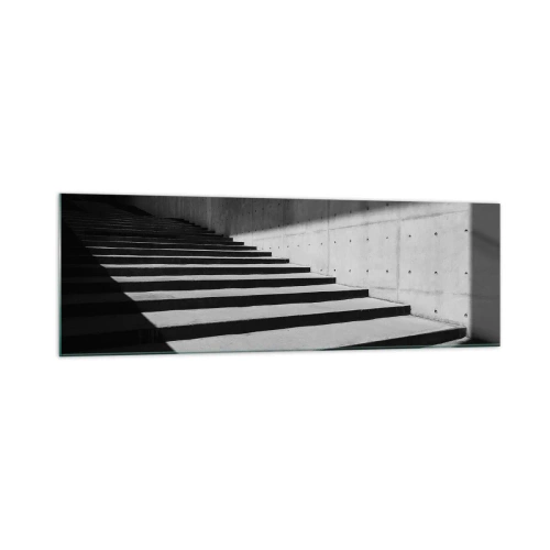 Obraz na szkle - Schody w minimalistycznym stylu w czerni i bieli - 160x50cm - Surowa uroda modernizmu - Nowoczesna dekoracja ścienna do salonu i sypialni ARTTOR