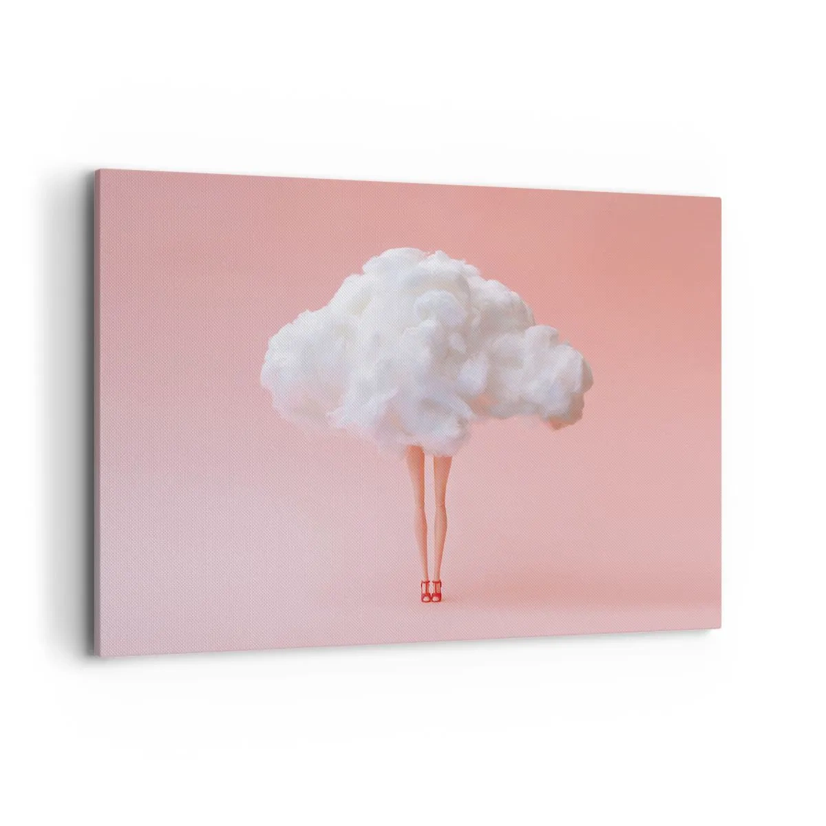 Obraz na płótnie - Nogi w chmurze na różowym tle - 120x80cm - Słodka obietnica - Nowoczesna dekoracja ścienna do salonu, kuchni i sypialni ARTTOR