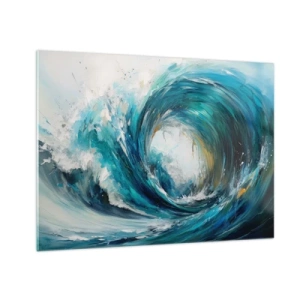 Obraz na szkle - Wizualizacja potężnej morskiej fali w formie wiru z intensywnym błękitem - 70x50cm - Morski portal - Nowoczesna dekoracja ścienna do salonu i sypialni ARTTOR
