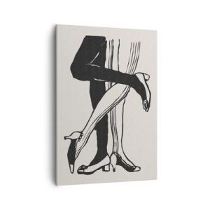 Obraz na płótnie - Minimalistyczna czarno-biała ilustracja splecionych nóg tańczącej pary - 50x70cm - Kobiecy atrybut - Nowoczesna dekoracja ścienna do salonu, kuchni i sypialni ARTTOR
