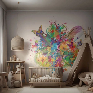 Fototapeta Premium Canvas - Bukiet radości - Motyl, Kwiat, Grafika - 250x175 cm
