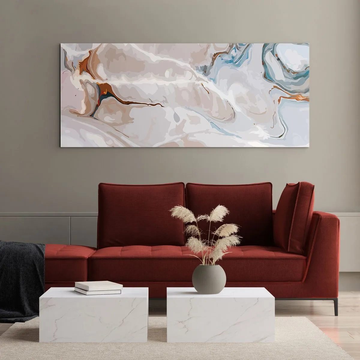 Obraz na szkle - Błękitne meandry pod bielą - 100x40 cm