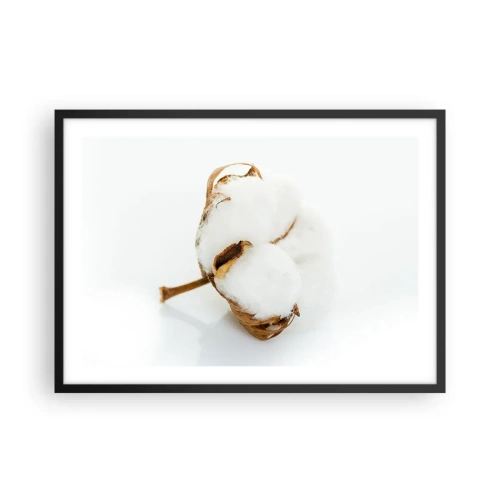 Plakat w czarnej ramie - Gałązka bawełny na jasnym tle w minimalistycznym ujęciu - 70x50cm - Miękka z natury - Nowoczesna dekoracja ścienna do salonu i sypialni ARTTOR