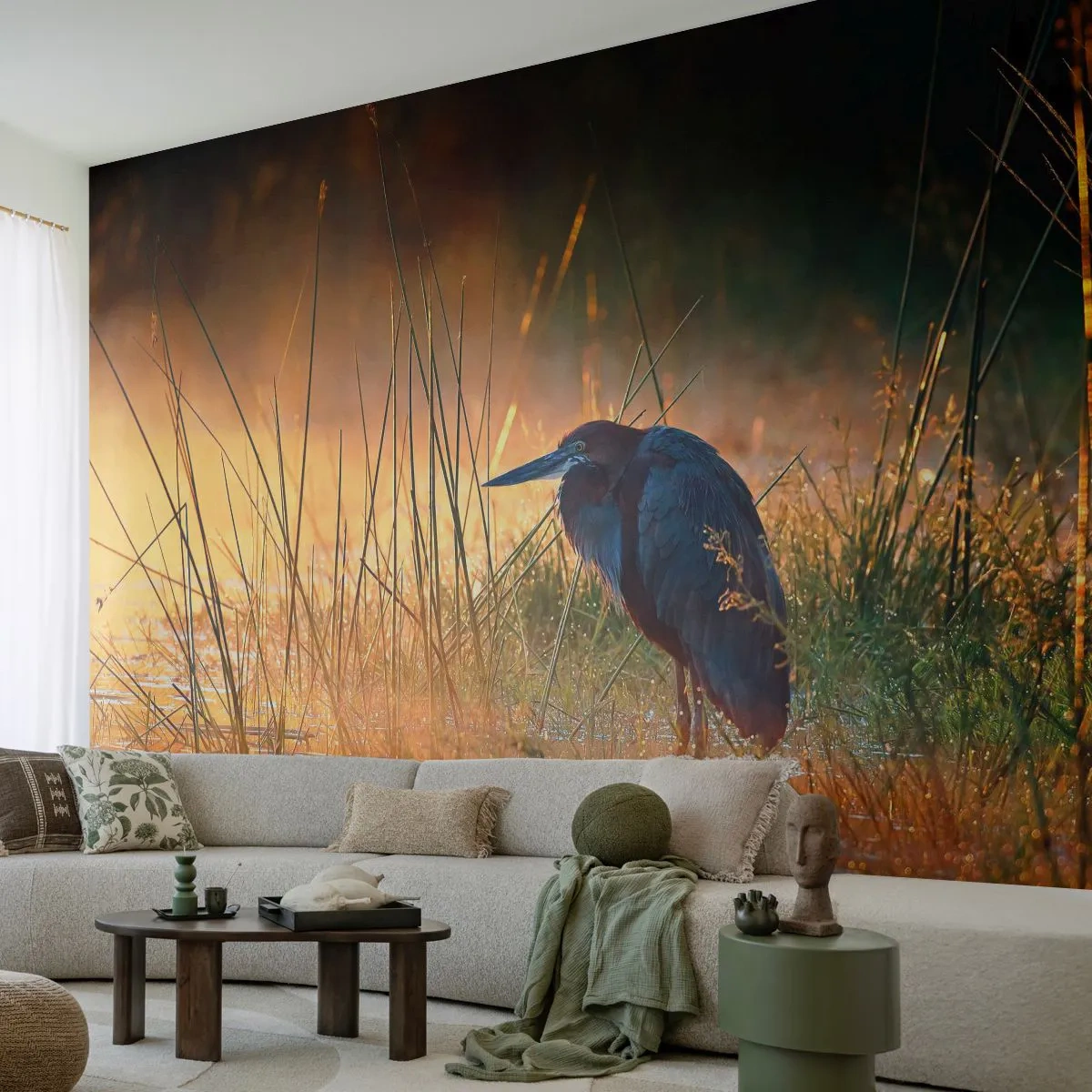 Fototapeta Premium Sand - Czapla na mokradłach w promieniach zachodzącego słońca - 100x70cm - No dajcie mi spokój z tymi zdjęciami - Nowoczesna dekoracja ścienna do salonu, kuchni i sypialni ARTTOR