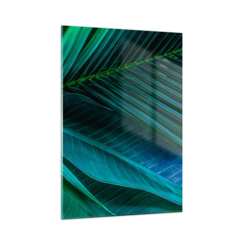 Obraz na szkle - Detale ciemnozielonych tropikalnych liści - 50x70cm - Anatomia zieleni - Nowoczesna dekoracja ścienna do salonu, kuchni i sypialni ARTTOR