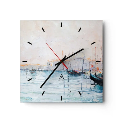 Zegar ścienny - Malowniczy widok na kanały z łodziami w pastelowych kolorach - 30x30cm - Za wodą, za mgłą - Nowoczesna dekoracja ścienna do salonu i sypialni ARTTOR