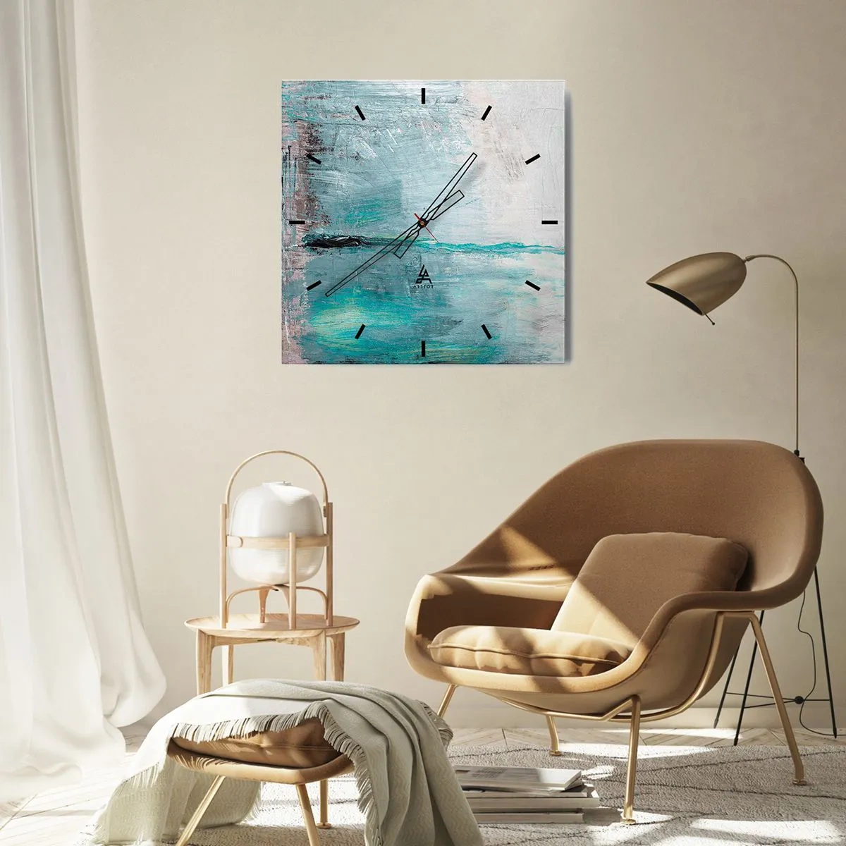 Zegar ścienny - Horyzontalnie w błękicie - 30x30 cm