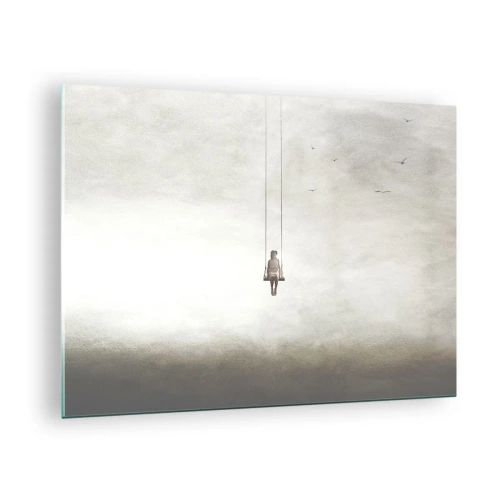 Obraz na szkle - Postać na huśtawce zawieszonej w niebie - 70x50cm - Dziecko w nas - Nowoczesna dekoracja ścienna do salonu i sypialni ARTTOR