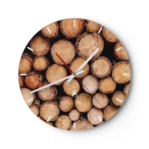 Zegar ścienny - Ścięte pnie drzew ułożone w naturalną kompozycję - 30x30cm - Nowy początek - Nowoczesna dekoracja ścienna do salonu, kuchni i sypialni ARTTOR