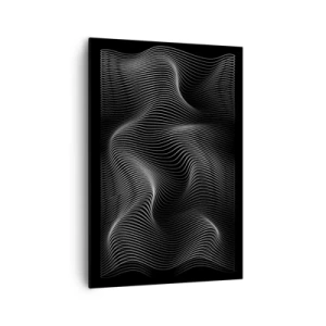 Obraz na płótnie - Abstrakcyjne białe linie na czarnym tle - 70x100cm - Taniec światła w przestrzeni - Nowoczesna dekoracja ścienna do salonu i sypialni ARTTOR