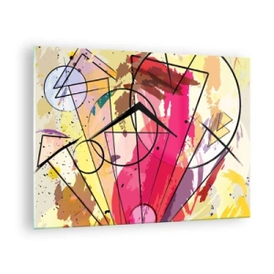 Obraz na szkle - Kolorowa abstrakcja z geometrycznymi wzorami i liniami - 70x50cm - Eksplozja - Nowoczesna dekoracja ścienna do salonu i sypialni ARTTOR