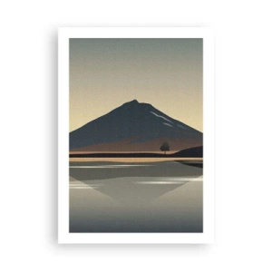Plakat - Minimalistyczny krajobraz górski z odbiciem w jeziorze - 50x70cm - Lustrzane odbicie - Nowoczesna dekoracja ścienna do salonu, kuchni i sypialni ARTTOR