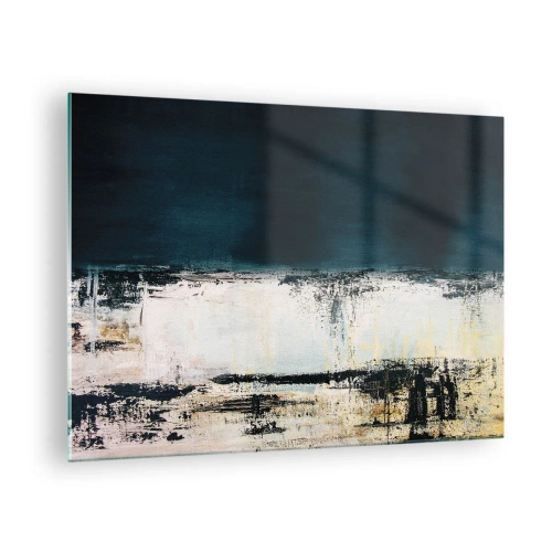 Obraz na szkle - Abstrakcyjny krajobraz w odcieniach granatu i bieli - 70x50cm - Kompozycja horyzontalna - Nowoczesna dekoracja ścienna do salonu i sypialni ARTTOR
