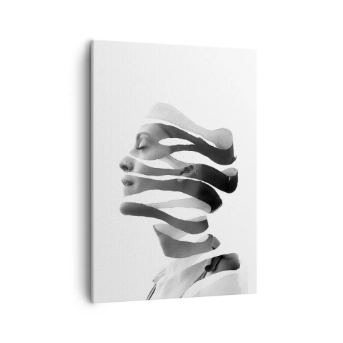 Obraz na płótnie - Abstrakcyjny portret kobiety w stylu surrealistycznym, czarno-biały - 50x70cm - Portret surrealistyczny - Nowoczesna dekoracja ścienna do salonu, kuchni i sypialni ARTTOR