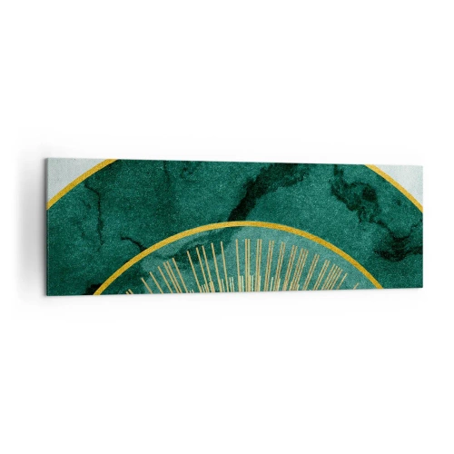 Obraz na płótnie - Abstrakcyjny wzór z okręgami w szmaragdowym i złotym kolorze - 160x50cm - Inny układ słoneczny - Nowoczesna dekoracja ścienna do salonu i sypialni ARTTOR